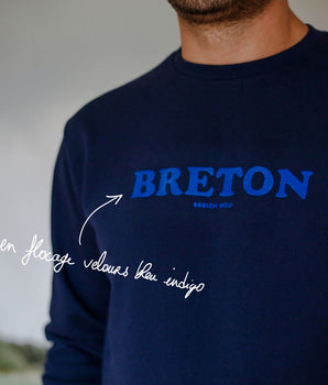 Sweat-shirt homme "Vannes" coton marine  flocage effet suédine « BRETON »