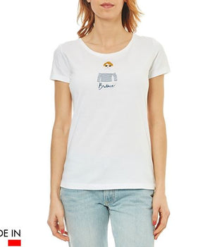T-shirt femme "Maëlys" coton bio motif bretonne marinière & lunettes