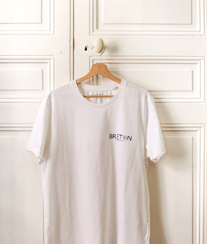 T-shirt homme "Kélig" coton bio blanc motif breton sur le côté