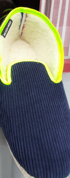 Paire de chaussons charentaises mixte "Binic"  velours marine liseré fluo